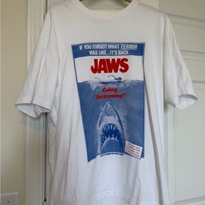 Uniqlo White Jaws Graphic Tee with Red & Blue Print